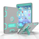 For iPad 9.7(2017) Shockproof PC + Silicone Protective Case，with Holder(Gray Mint Green)