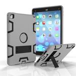 For iPad 9.7(2017) Shockproof PC + Silicone Protective Case，with Holder(Gray Black)
