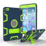 For iPad Mini 3 / 2 / 1 Shockproof PC + Silicone Protective Case，with Holder(Navy Blue Yellow Green)