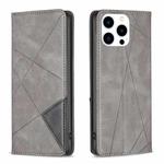 For iPhone 15 Pro Max Rhombus Texture Magnetic Leather Phone Case(Grey)
