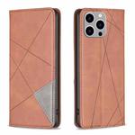 For iPhone 15 Pro Max Rhombus Texture Magnetic Leather Phone Case(Brown)