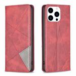 For iPhone 15 Pro Rhombus Texture Magnetic Leather Phone Case(Red)
