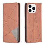 For iPhone 15 Pro Rhombus Texture Magnetic Leather Phone Case(Brown)