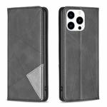 For iPhone 15 Pro Rhombus Texture Magnetic Leather Phone Case(Black)