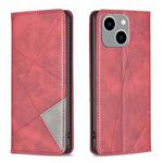 For iPhone 15 Plus Rhombus Texture Magnetic Leather Phone Case(Red)