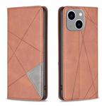 For iPhone 15 Plus Rhombus Texture Magnetic Leather Phone Case(Brown)