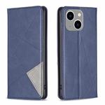 For iPhone 15 Plus Rhombus Texture Magnetic Leather Phone Case(Blue)