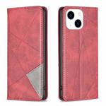 For iPhone 15 Rhombus Texture Magnetic Leather Phone Case(Red)