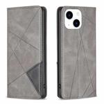 For iPhone 15 Rhombus Texture Magnetic Leather Phone Case(Grey)