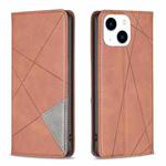 For iPhone 15 Rhombus Texture Magnetic Leather Phone Case(Brown)