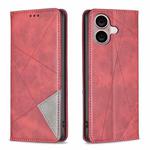 For iPhone 16 Rhombus Texture Magnetic Leather Phone Case(Red)