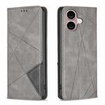 For iPhone 16 Rhombus Texture Magnetic Leather Phone Case(Grey)