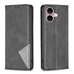 For iPhone 16 Rhombus Texture Magnetic Leather Phone Case(Black)