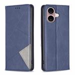 For iPhone 16 Rhombus Texture Magnetic Leather Phone Case(Blue)