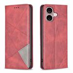 For iPhone 16 Plus Rhombus Texture Magnetic Leather Phone Case(Red)