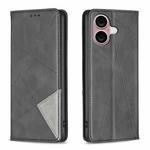 For iPhone 16 Plus Rhombus Texture Magnetic Leather Phone Case(Black)