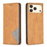 For iPhone 17 Pro Rhombus Texture Magnetic Leather Phone Case(Yellow)