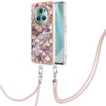 For Honor Magic5 Pro Electroplating IMD TPU Phone Case with Lanyard(Pink Scales)