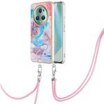 For Honor Magic5 Pro Electroplating IMD TPU Phone Case with Lanyard(Blue Marble)