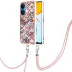 For Honor X7 Electroplating IMD TPU Phone Case with Lanyard(Pink Scales)
