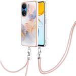For Honor X7 Electroplating IMD TPU Phone Case with Lanyard(White Marble)