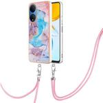 For Honor X7 Electroplating IMD TPU Phone Case with Lanyard(Blue Marble)