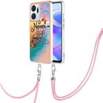 For Honor X7a Electroplating IMD TPU Phone Case with Lanyard(Dream Butterfly)