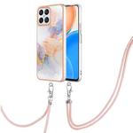 For Honor X8 4G Electroplating IMD TPU Phone Case with Lanyard(White Marble)