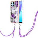 For Honor X8 5G / X6 4G Electroplating IMD TPU Phone Case with Lanyard(Purple Flower)