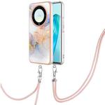 For Honor X9a/Magic5 Lite Electroplating IMD TPU Phone Case with Lanyard(White Marble)