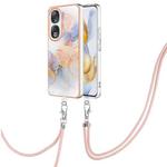 For Honor 90 5G Electroplating IMD TPU Phone Case with Lanyard(White Marble)