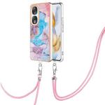 For Honor 90 5G Electroplating IMD TPU Phone Case with Lanyard(Blue Marble)