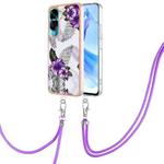For Honor 90 Lite 5G Electroplating IMD TPU Phone Case with Lanyard(Purple Flower)