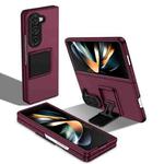 For Samsung Galaxy Z Fold5 Three-dimensional Folding Holder PC Phone Case(Wine Red)