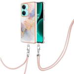 For OnePlus Nord CE3 Electroplating IMD TPU Phone Case with Lanyard(White Marble)