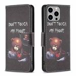 For iPhone 15 Pro Max Colored Drawing Pattern Leather Phone Case(Bear)