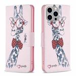 For iPhone 15 Pro Max Colored Drawing Pattern Leather Phone Case(Giraffe)