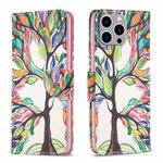 For iPhone 15 Pro Max Colored Drawing Pattern Leather Phone Case(Tree Life)