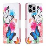 For iPhone 15 Pro Max Colored Drawing Pattern Leather Phone Case(Butterflies)