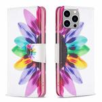 For iPhone 15 Pro Max Colored Drawing Pattern Leather Phone Case(Sun Flower)