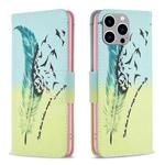 For iPhone 15 Pro Max Colored Drawing Pattern Leather Phone Case(Feather)