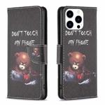 For iPhone 15 Pro Colored Drawing Pattern Leather Phone Case(Bear)