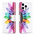 For iPhone 15 Pro Colored Drawing Pattern Leather Phone Case(Sun Flower)