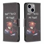 For iPhone 15 Plus Colored Drawing Pattern Leather Phone Case(Bear)