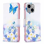 For iPhone 15 Plus Colored Drawing Pattern Leather Phone Case(Butterfly Love)