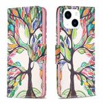 For iPhone 15 Colored Drawing Pattern Leather Phone Case(Tree Life)