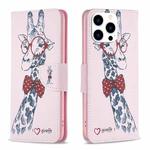 For iPhone 16 Pro Max Colored Drawing Pattern Leather Phone Case(Giraffe)