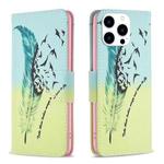 For iPhone 16 Pro Max Colored Drawing Pattern Leather Phone Case(Feather)