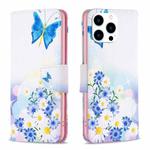 For iPhone 16 Pro Max Colored Drawing Pattern Leather Phone Case(Butterfly Love)