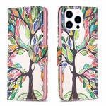 For iPhone 16 Pro Colored Drawing Pattern Leather Phone Case(Tree Life)